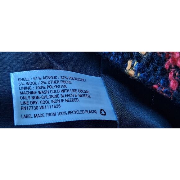 Tweed Bouclé Lady Jacket Fall Winter Blazer Plaid Black Orange-Red Yellow Size S - Picture 8 of 11